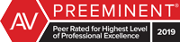 AV | Preeminent | Peer Rated For Highest Level of Professional Excellence | 2019